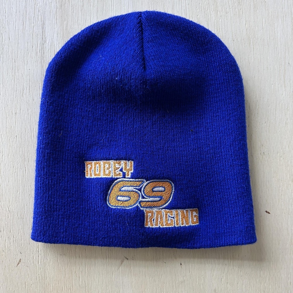 YP Classics Beanie Mens One Size Blue Embroidered 69 Racing Knit Winter Hat